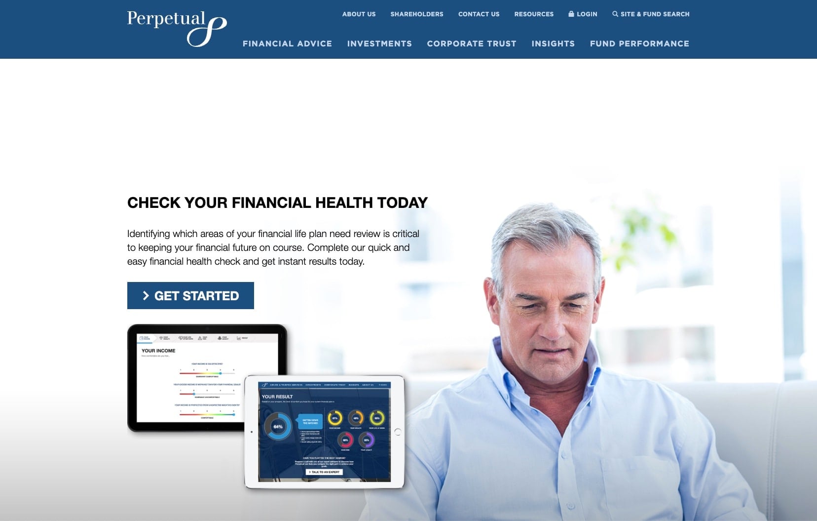 Perpetual Financial Health Check landing page