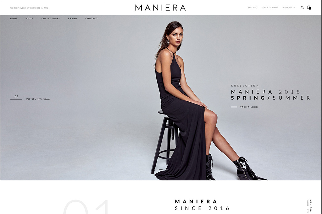 Homepage of the Maniera online store as Tangible first built it
